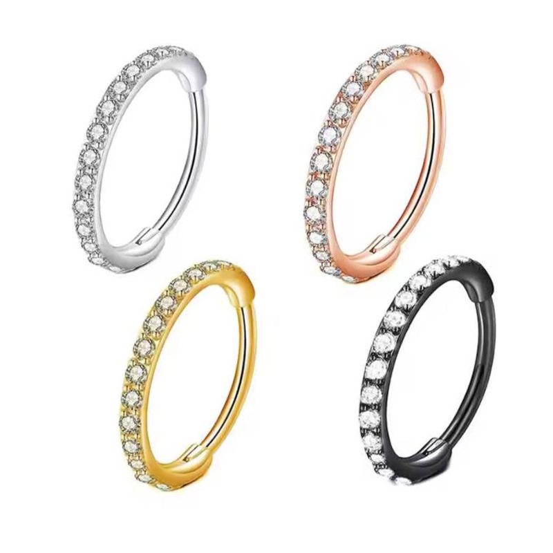 Septum Clicker Ring - حلقة أنف شفافة 16G مرصعة بالزركونيا