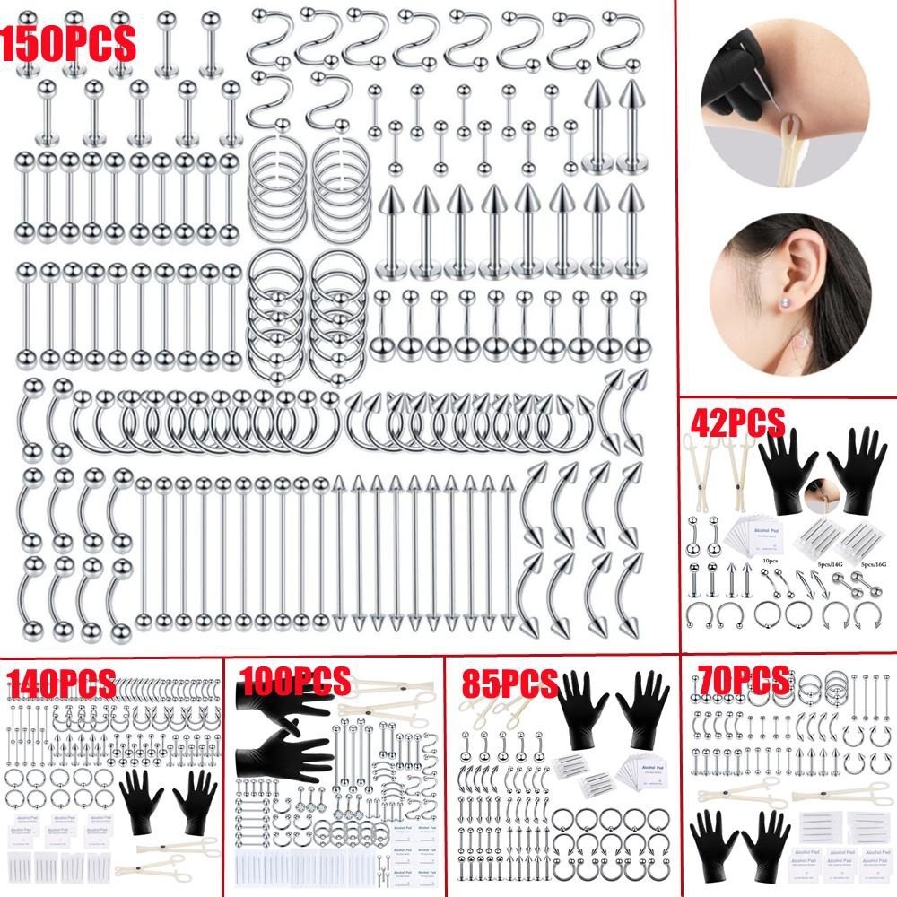 Body Jewelry Hoops - طقم أدوات ثقب الجسم 150/140/85/70/42 قطعة،