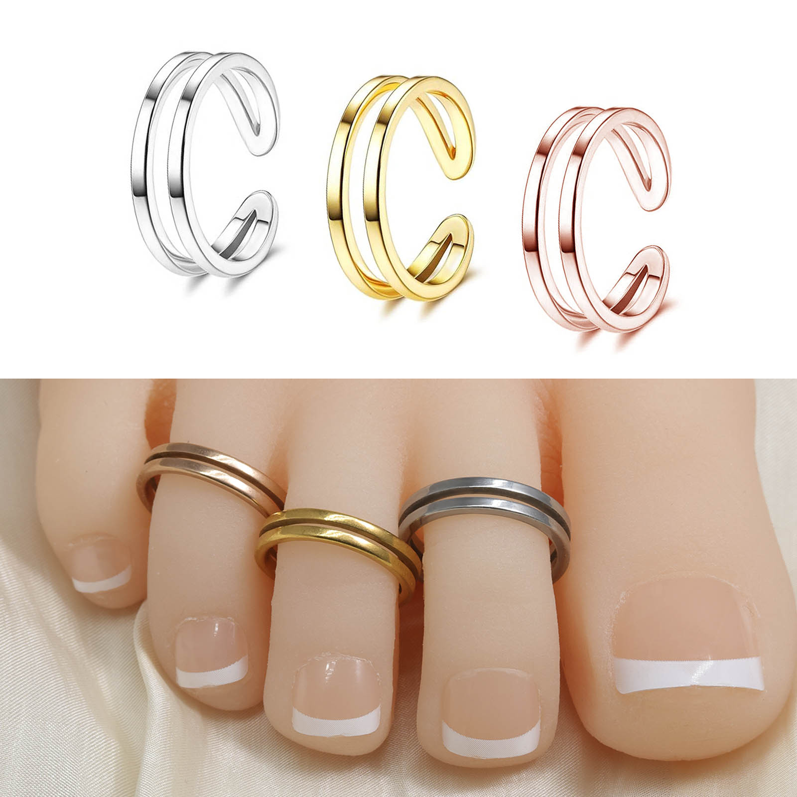 Body Jewelry Hoops - خاتم إصبع قدم مزدوج الطبقات قابل